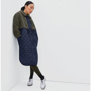 Everlane Womens The Quilted Teddy Coat Medium Green Blue